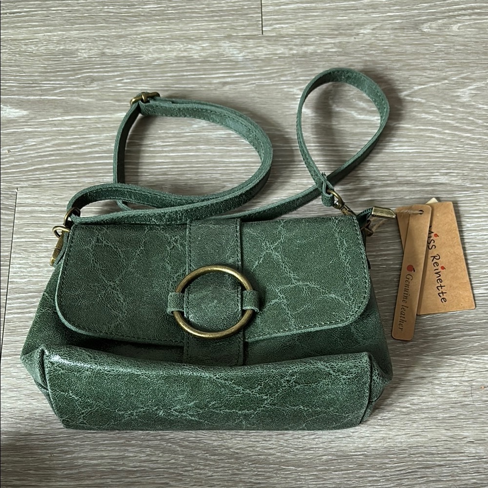 Handcrafted leather green crossbody